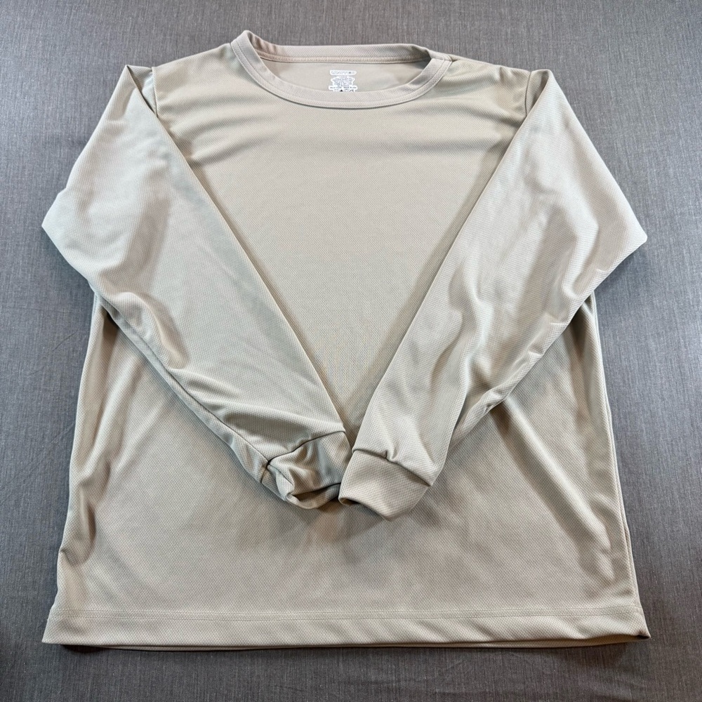United Shirt Mens Large Tan Polyester Raglan Long Sleeve Made In USA military